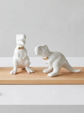 T-Rex Salt & Pepper Shakers Cute Gold Bow Tie Eclectic Funny Dinosaur Rawr